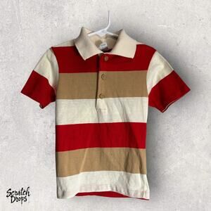 Royal Knight Youth Polo Shirt 4T Red Beige Striped Short Sleeve Boys Top Tee